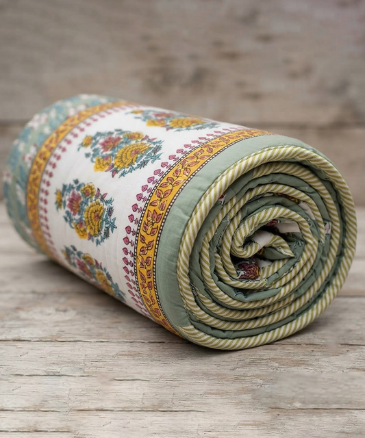 Saffron Dohar – Meadow Blossom | Reversible All-Weather Dohar