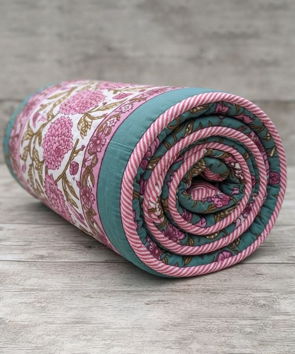 Saffron Dohar – Rose Garden | Reversible All-Weather Dohar