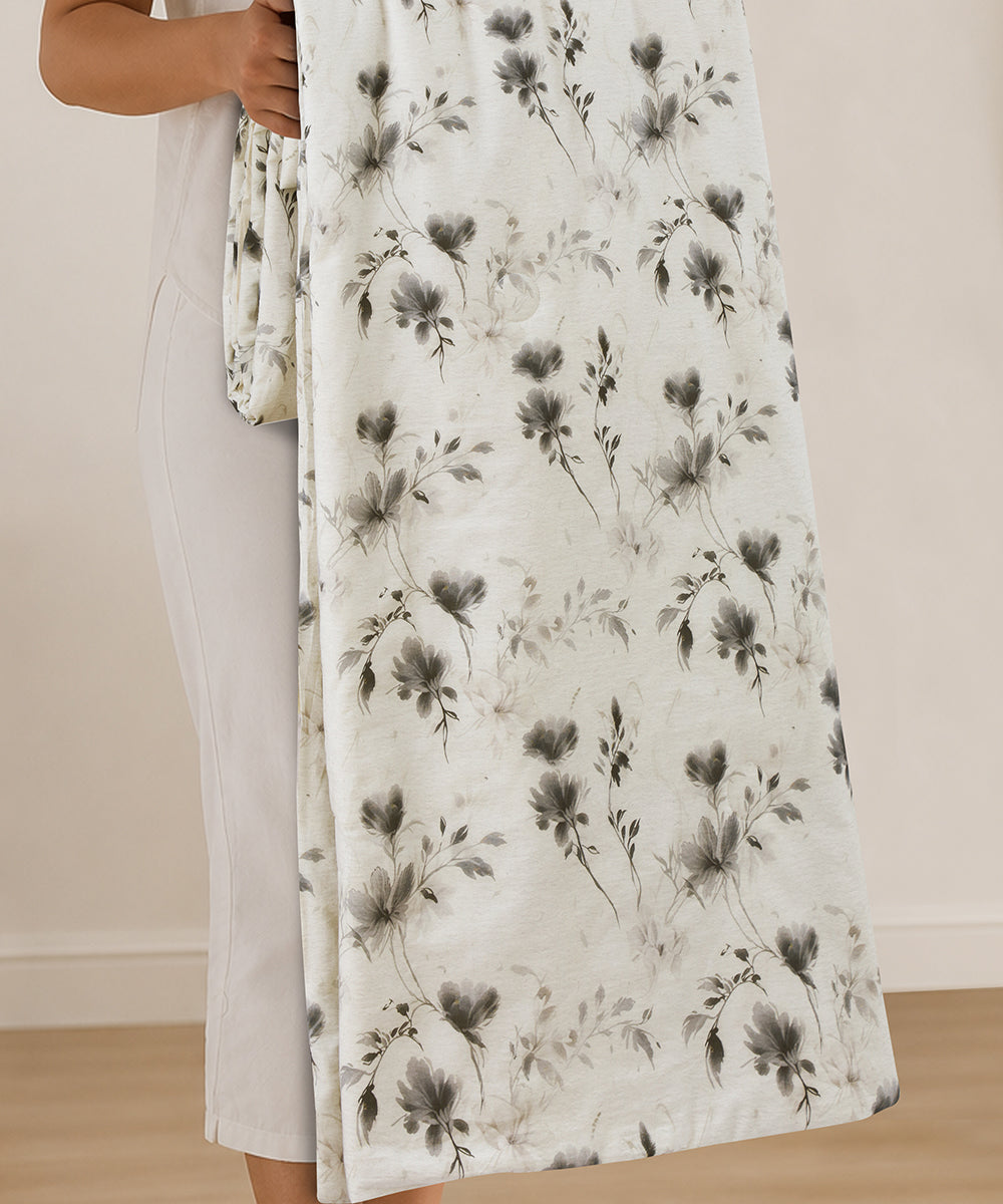 Linen Cotton Dohar – Charcoal Blossom