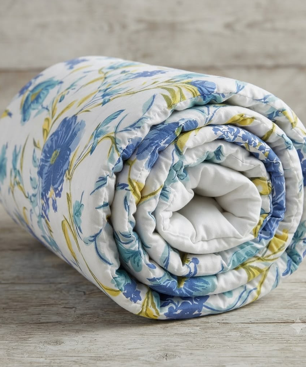 Saffron Dohar – Azure Bloom | Reversible All-Weather Dohar