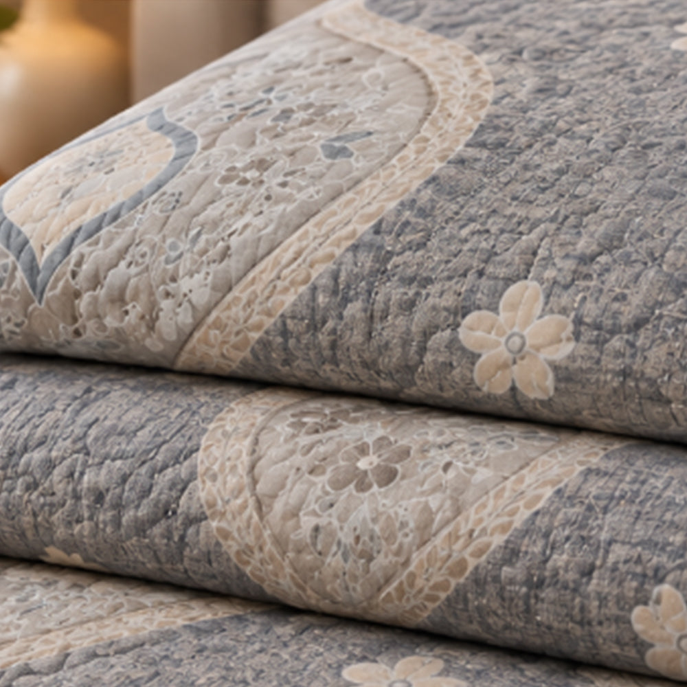Slate Ogee Medallion Linen Cotton Dohar