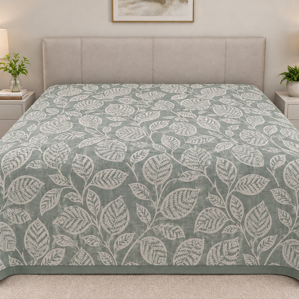 Sage Botanical Leaf Linen Cotton Dohar