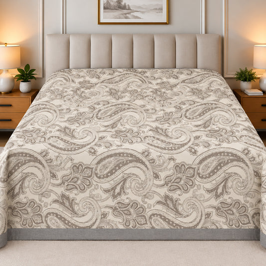 Oatmeal Filigree Scroll Linen Cotton Dohar