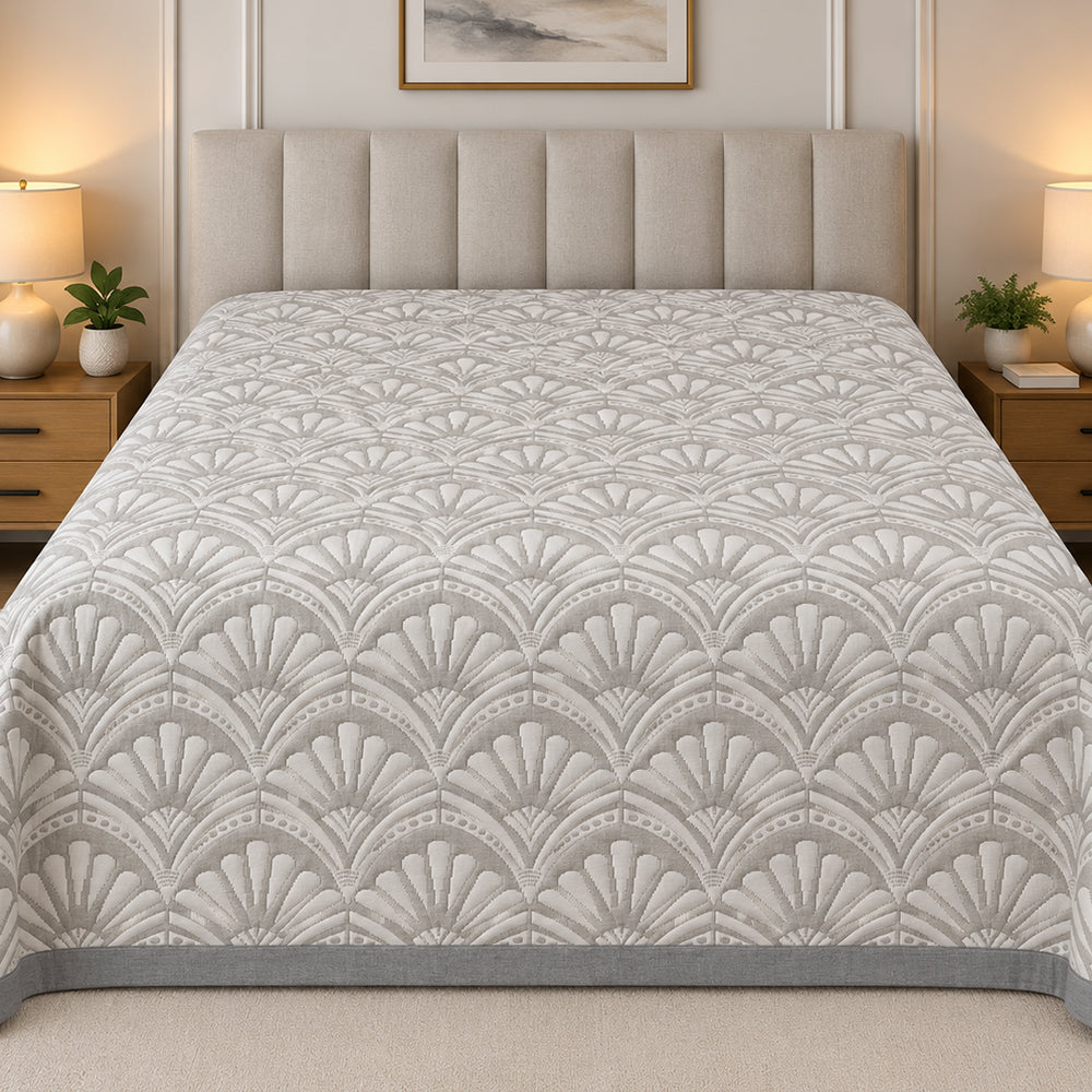 Slate Deco Fan Linen Cotton Dohar