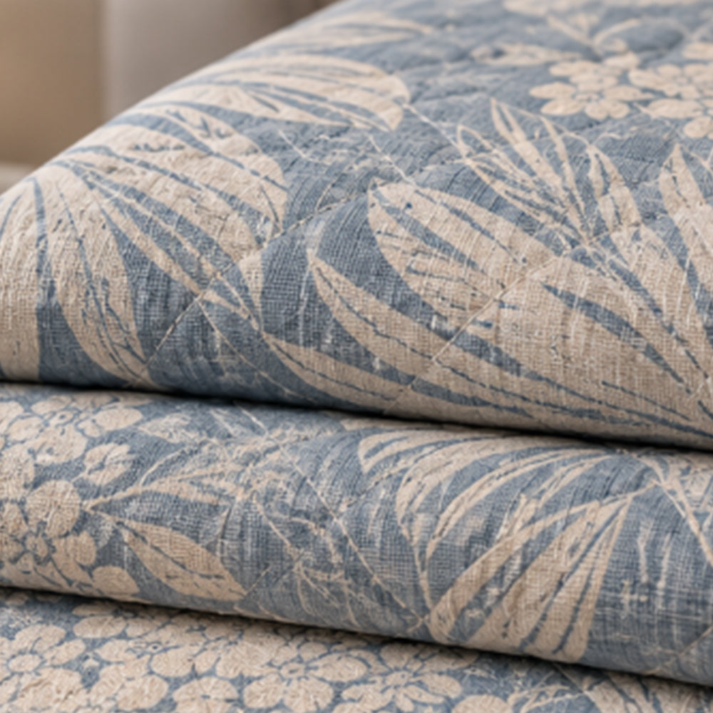 Slate Palm Frond Linen Cotton Dohar