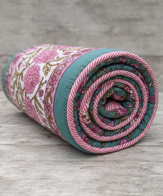 Saffron Dohar – Rose Garden | Reversible All-Weather Dohar