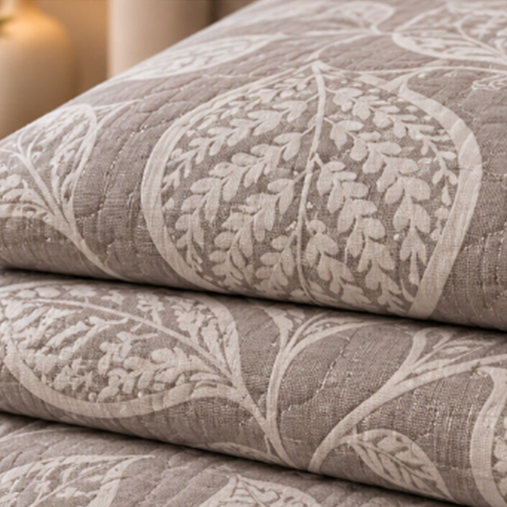 Taupe Botanical Leaf Linen Cotton Dohar