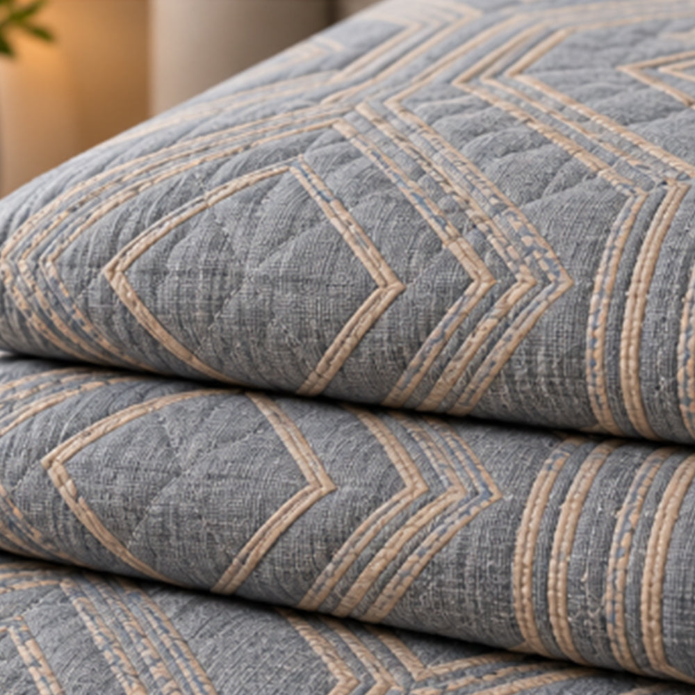 Slate Interlocking Ogee Linen Cotton Dohar