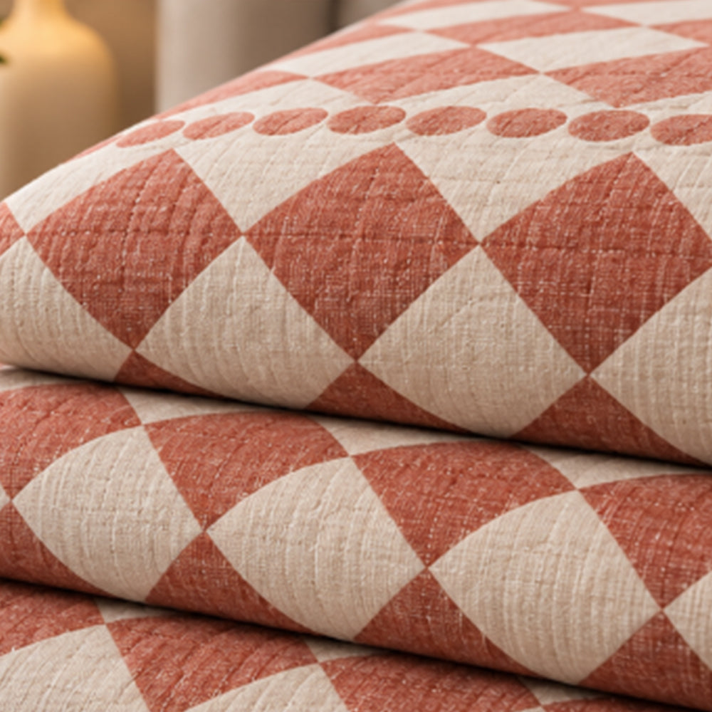 Blush Harlequin Check Linen Cotton Dohar