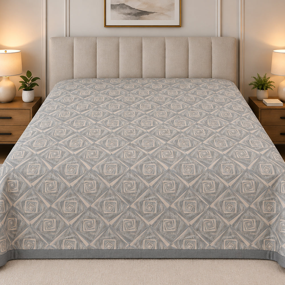 Slate Concentric Diamond Linen Cotton Dohar