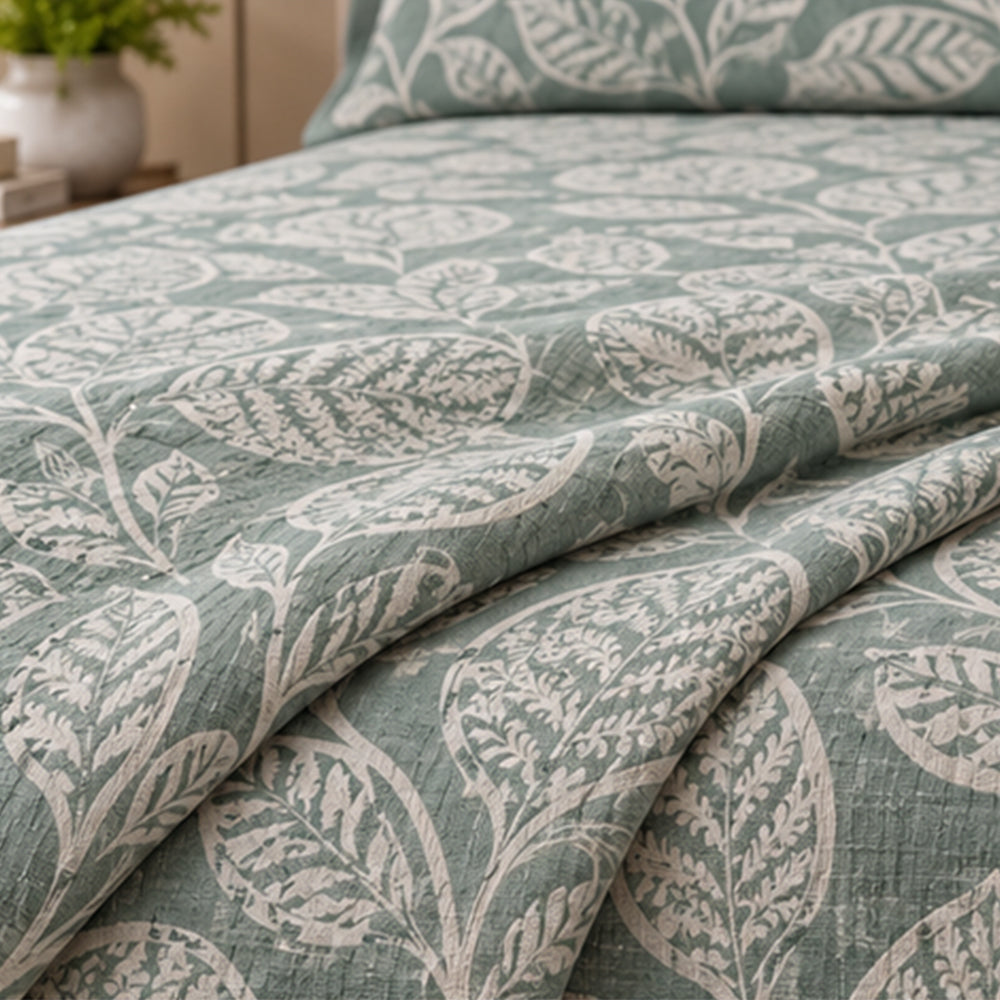 Sage Botanical Leaf Linen Cotton Dohar