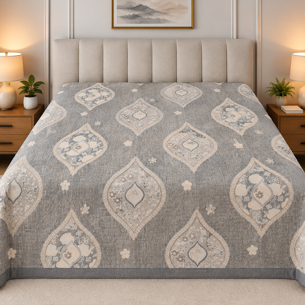 Slate Ogee Medallion Linen Cotton Dohar