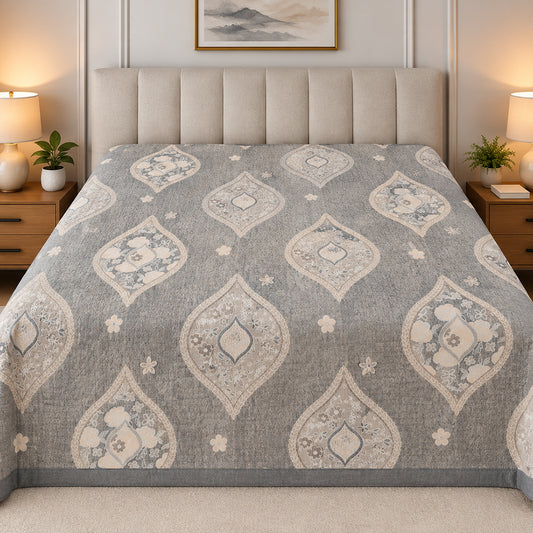Slate Ogee Medallion Linen Cotton Dohar