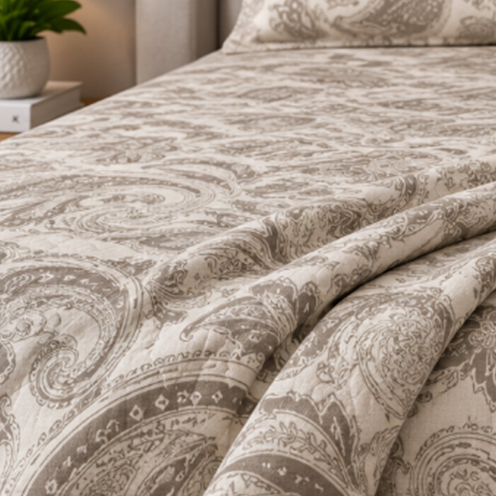 Oatmeal Filigree Scroll Linen Cotton Dohar