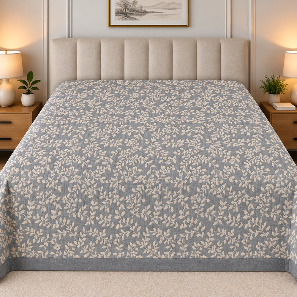 Slate Willow Vine Linen Cotton Dohar