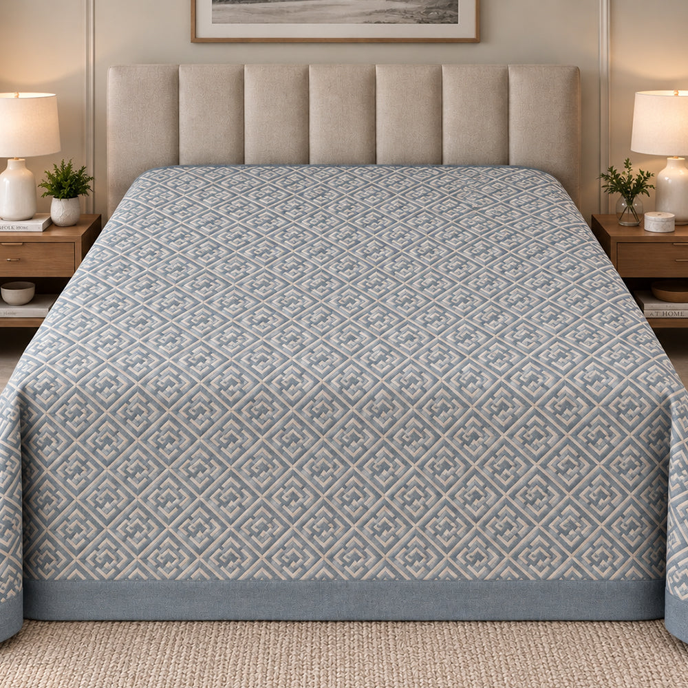 Slate Greek Key Linen Cotton Dohar