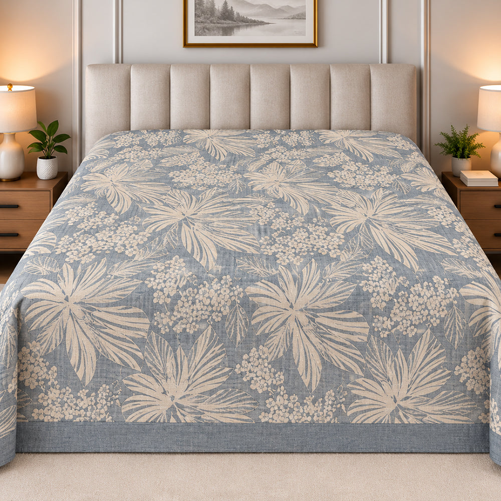Slate Palm Frond Linen Cotton Dohar