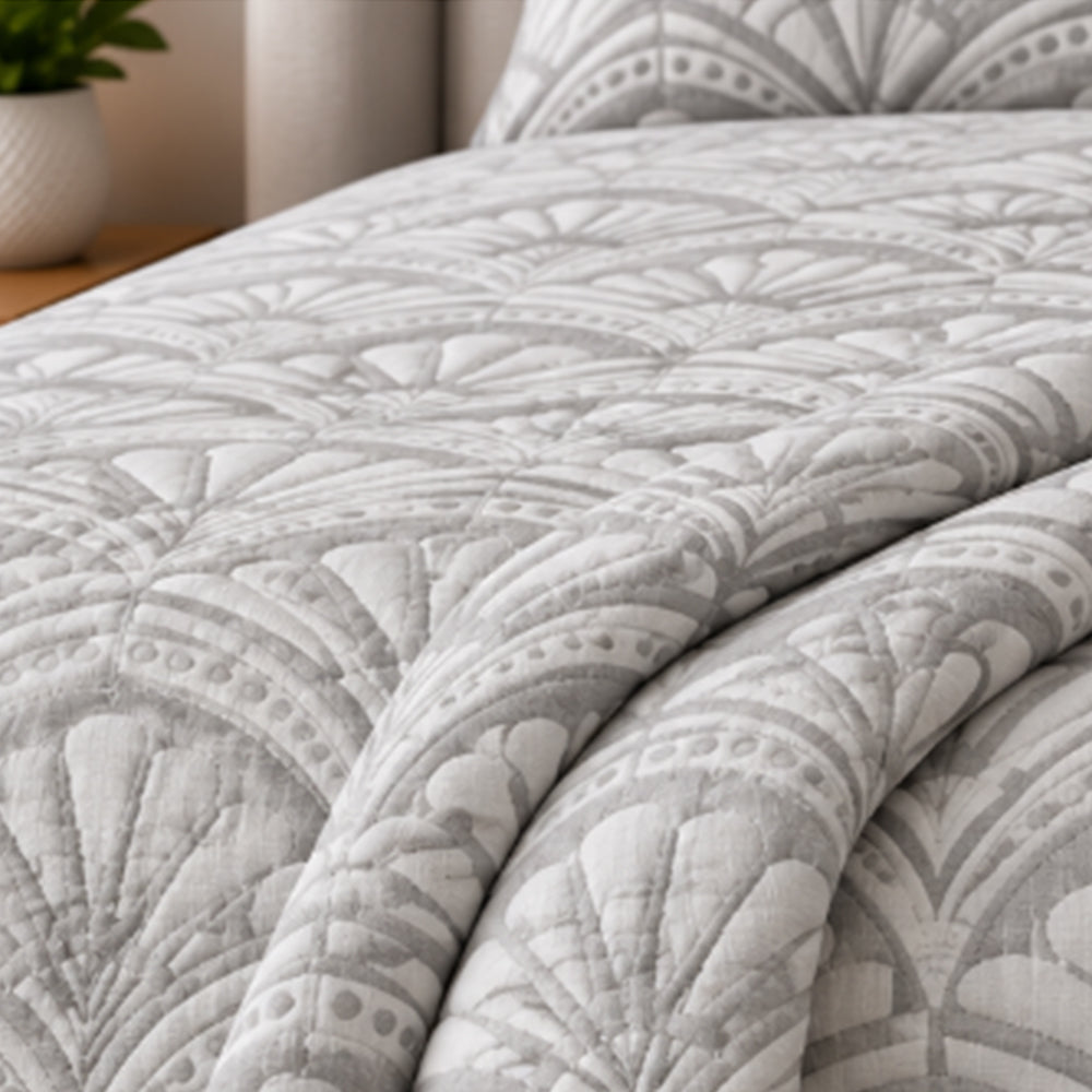 Slate Deco Fan Linen Cotton Dohar