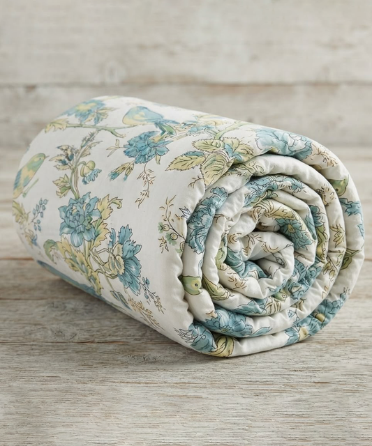 Saffron Dohar – Bluebird Garden | Reversible All-Weather Dohar