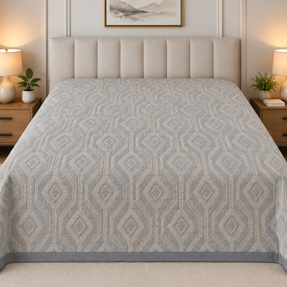 Slate Interlocking Ogee Linen Cotton Dohar