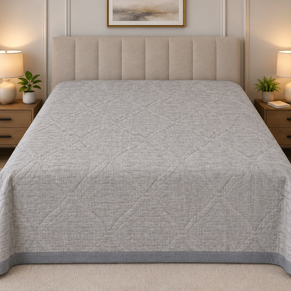 Slate Diamond Trellis Linen Cotton Dohar