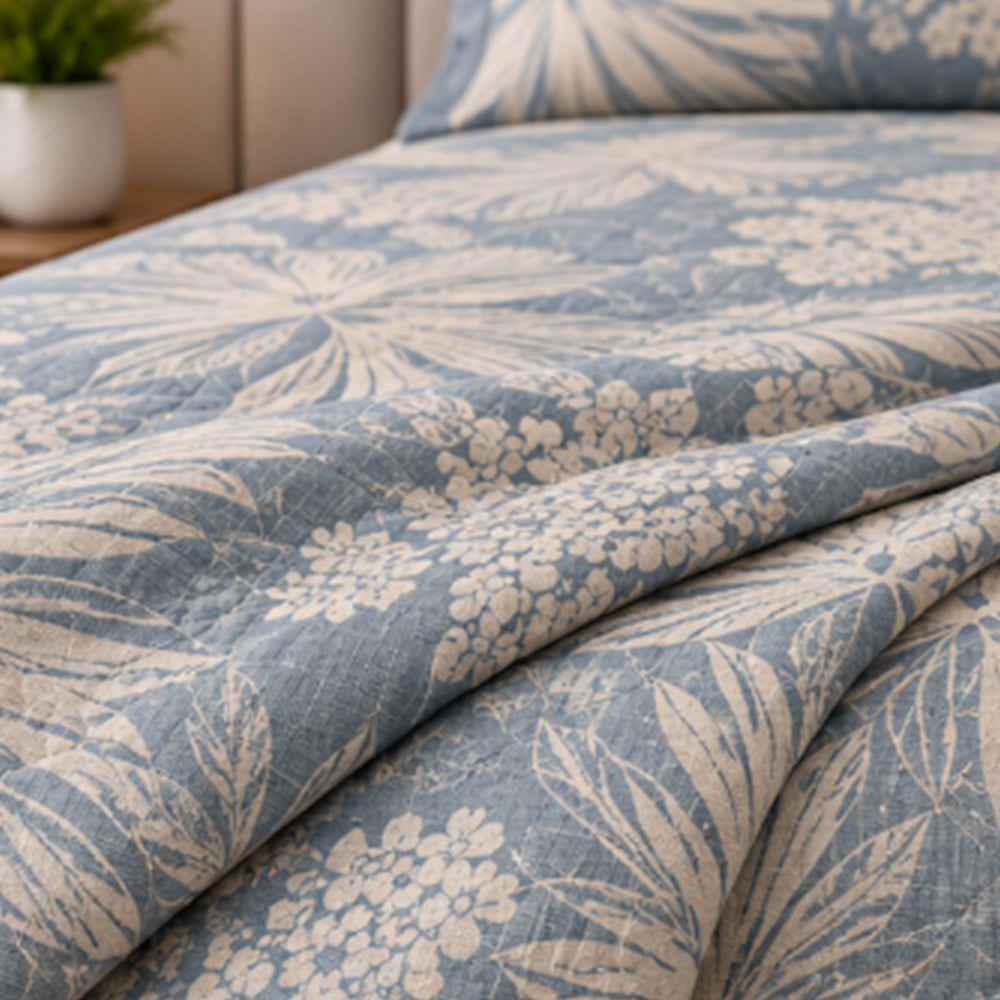 Slate Palm Frond Linen Cotton Dohar