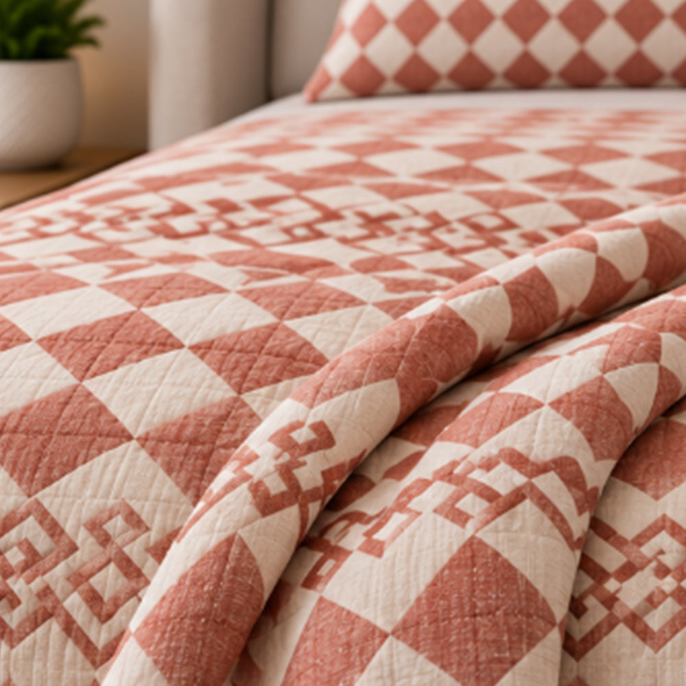 Blush Harlequin Check Linen Cotton Dohar