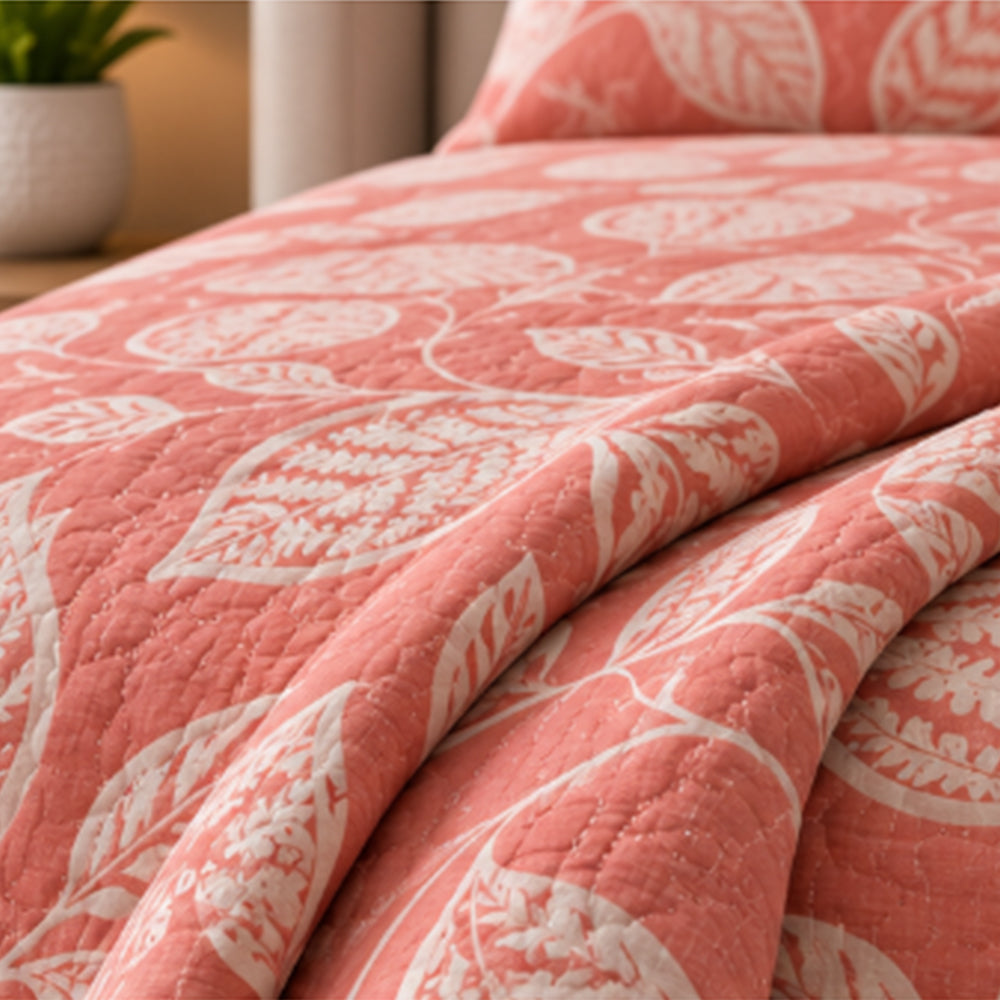 Blush Botanical Leaf Linen Cotton Dohar