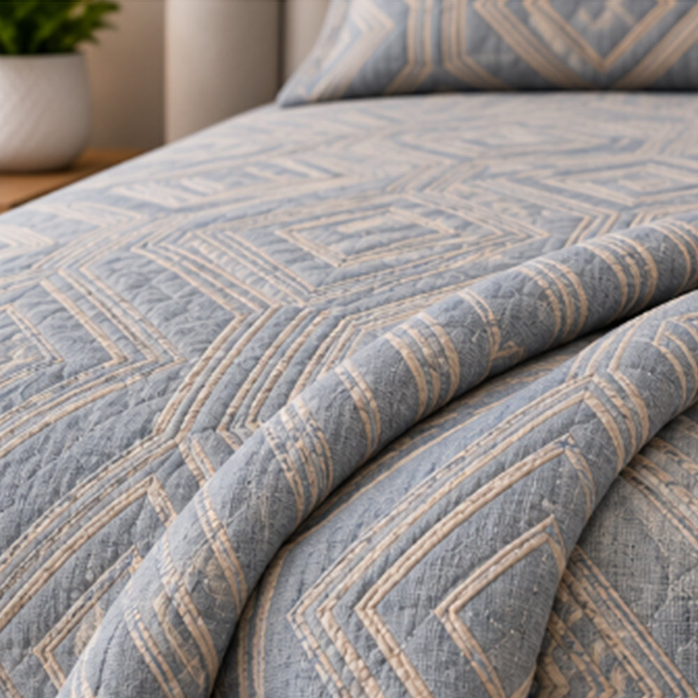 Slate Interlocking Ogee Linen Cotton Dohar