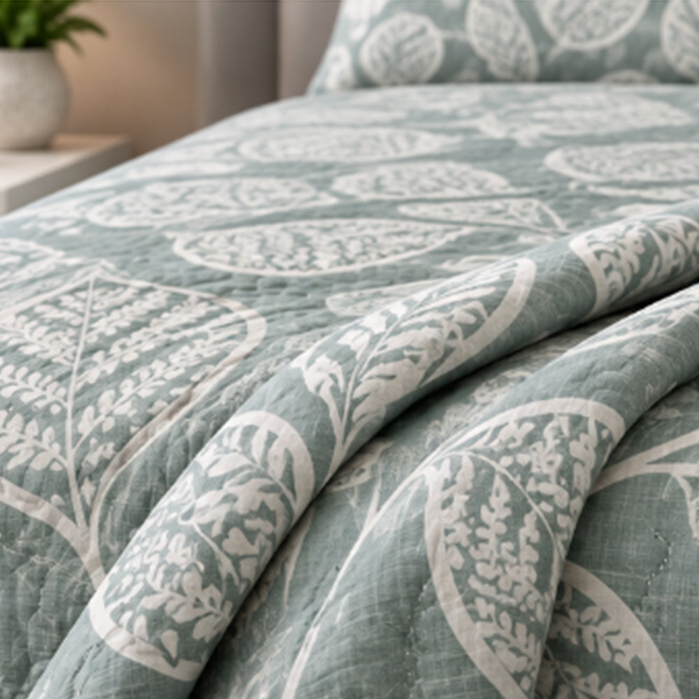 Sage Botanical Leaf Linen Cotton Dohar