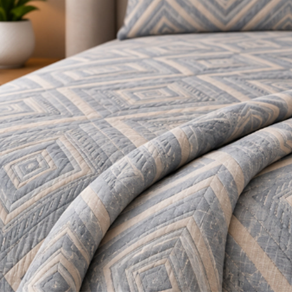 Slate Concentric Diamond Linen Cotton Dohar