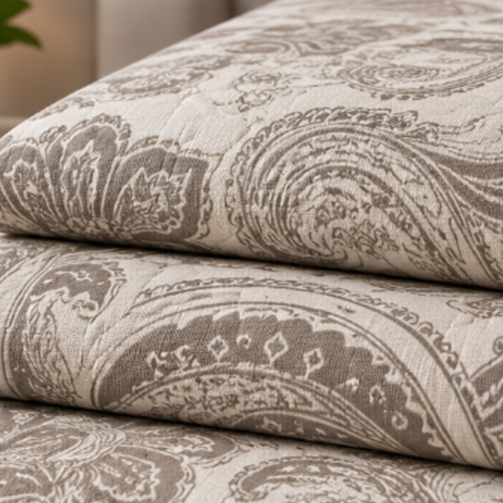 Oatmeal Filigree Scroll Linen Cotton Dohar