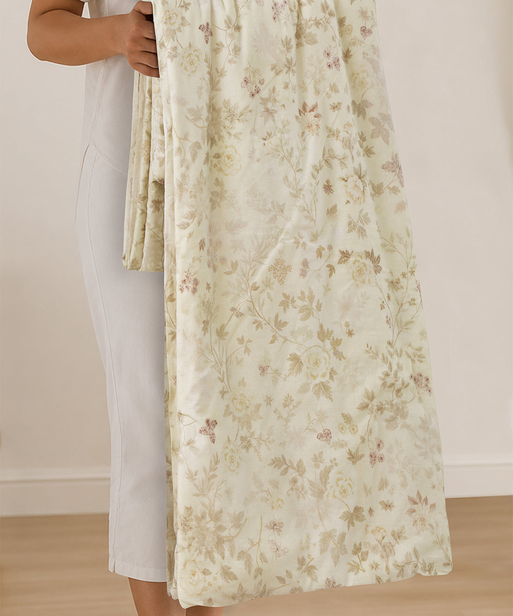 Linen Cotton Dohar – Ivory Meadow