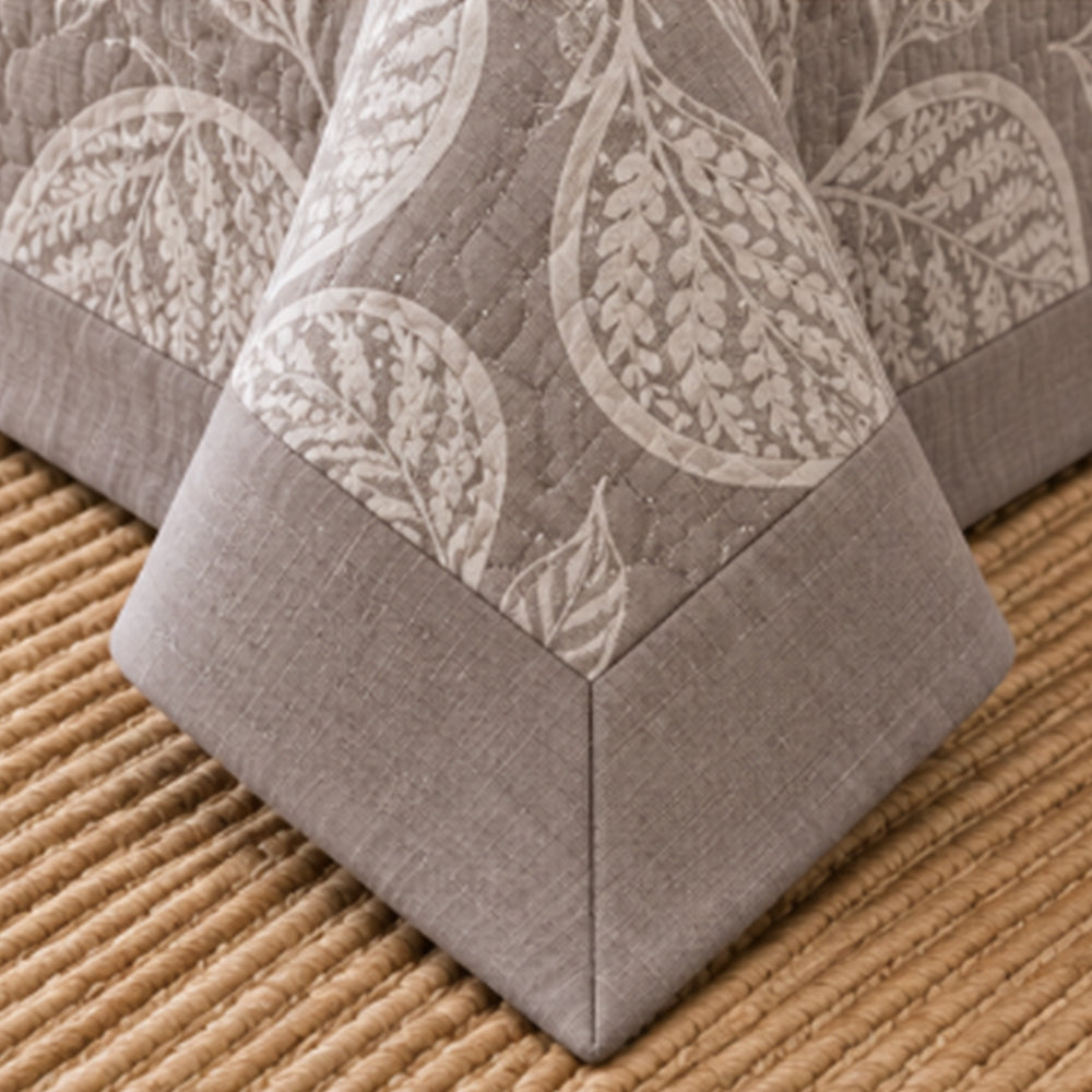 Taupe Botanical Leaf Linen Cotton Dohar