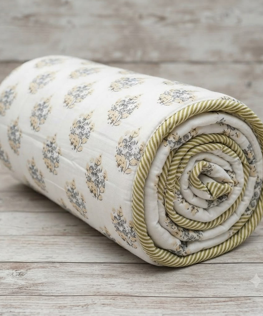 Saffron Dohar – Ivory Blossom | Reversible All-Weather Dohar