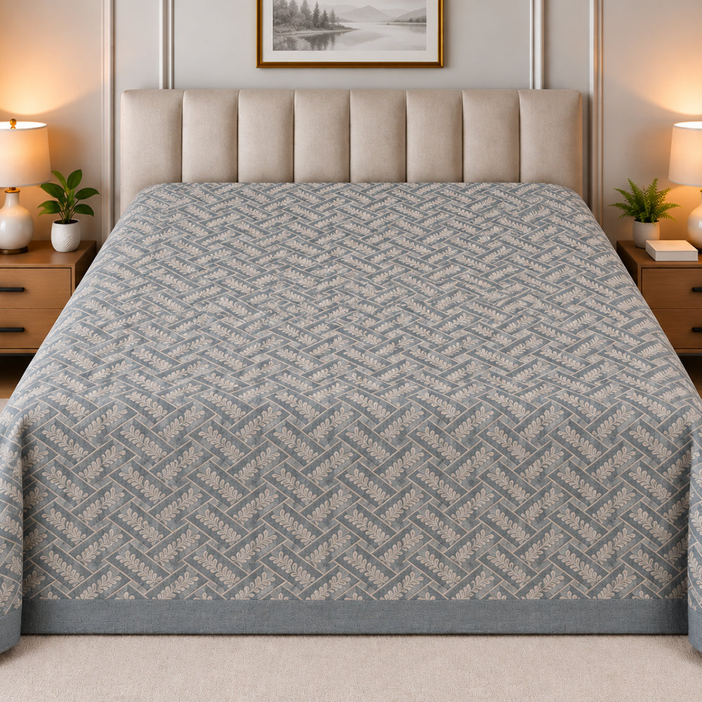 Slate Fern Lattice Linen Cotton Dohar